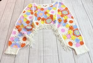 House of Harlow 1960 Top Crochet Boho Floral Crop Open Knit Sweater One Size
